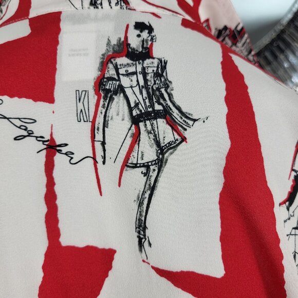 NWOT~$89~KARL LAGERFELD~S/M/L~OVERSIZED RED WHITE BLACK BLOUSE SHIRT TOP - Picture 6 of 16